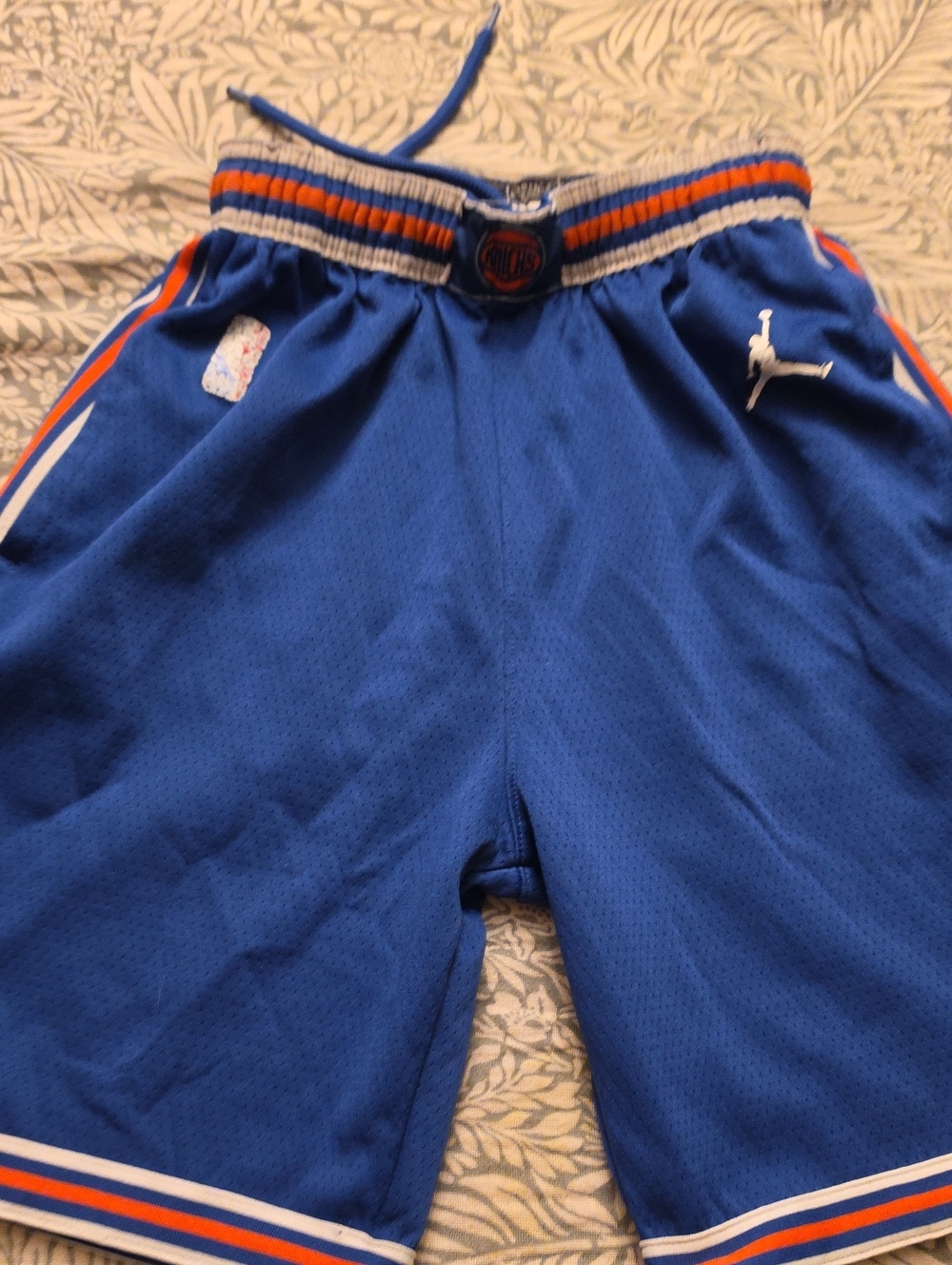 Jordan Knicks Blue Basketball Shorts with Orange & White Trim